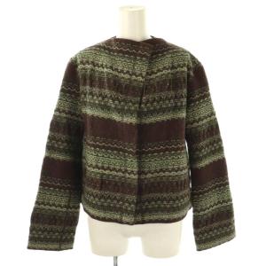 ハート Heat ウール 総柄 カーディガン 2 グリーン ブラウン ベージュ /CX OS