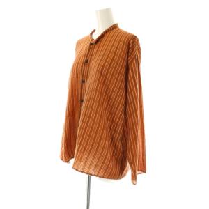 JURGEN LEHL コットン シルク ストライプシャツ 長袖 M 茶 ブラウン /AT OS