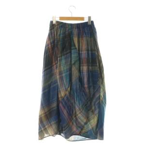 JURGEN LEHL コットン 総柄 パネルスカート ギャザー マキシ ロング M 紺 ネイビー /AT OS