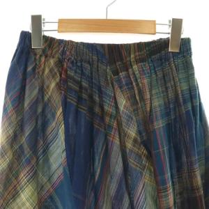 JURGEN LEHL コットン 総柄 パネルスカート ギャザー マキシ ロング M 紺 ネイビー /AT OS