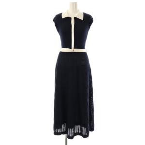 25SS 衿付プリーツニットワンピース 1 ネイビー ホワイト /ES OS