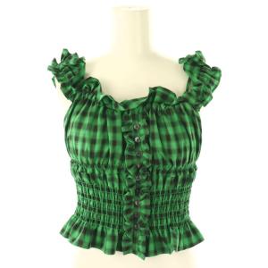 24SS シャーリングギャザービスチェ キャミソール プルオーバー チェック F 緑 黒 /NR OS