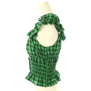 furfur 24SS シャーリングギャザービスチェ キャミソール プルオーバー チェック F 緑 黒 /NR OS