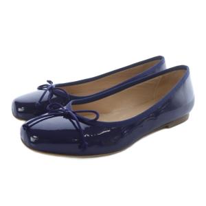 エナメル バレエシューズ パンプス リボン 37 紺 ネイビー /SR