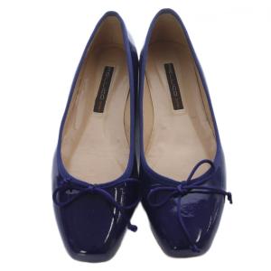 PELLICO エナメル バレエシューズ パンプス リボン 37 紺 ネイビー /SR