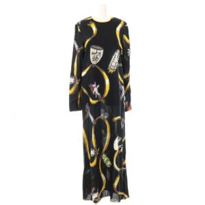 ×フランクナヴィン Frank Navin 総柄ワンピース ロング 36 ブラック マルチカラー /ES