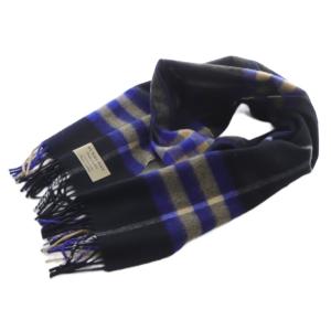 カシミヤ チェックマフラー ブラック ブルー