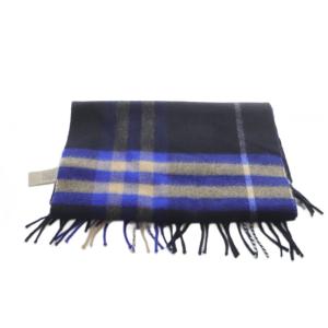 BURBERRY カシミヤ チェックマフラー ブラック ブルー