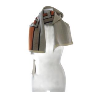 BURBERRY マフラー ロゴ刺繍 ウール ライトグレー