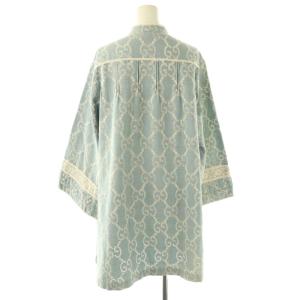 GUCCI カットワークレースデニムシャツワンピース 36 ライトブルー オフホワイト