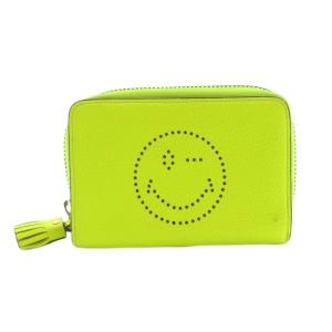 ANYA HINDMARCH 財布 二つ折り 小銭入れ レザー 黄緑 /MI OS