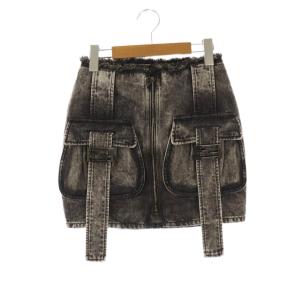 ロゴバックルデニムタイトミニスカート 38 グレー