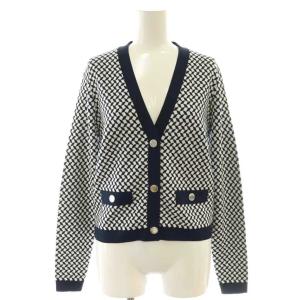 Tile Jacquard Cardigan カーディガン ニット Vネック S 白 ホワイト 紺 ネイビー