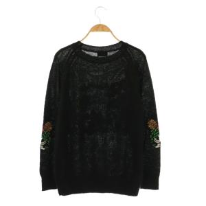 HYSTERIC GLAMOUR FLOWER CAT刺繍 プルオーバー ニット セーター 長袖 F 黒 ブラック /AT OS SH