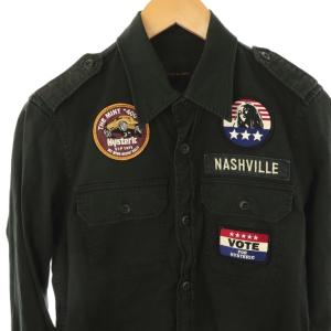 HYSTERIC GLAMOUR ワッペン装飾ファティーグシャツ スタンドカラー S 黒 ブラック /AT OS SH