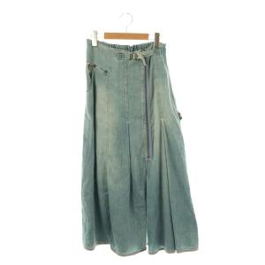 ヒスベア刺繍デニムロングスカート フレア マキシ S 青 ブルー /AT OS SH