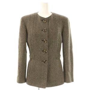 VALENTINO GARAVANI ヘリンボーン カシミヤ ウール スーツ セットアップ ジャケット スカート 4 ブラウン /ES OS