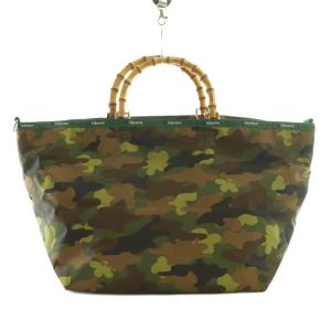 トートバッグ ハンド バンブーハンドル カモフラ 緑 グリーン 茶 ブラウン /SS OS SH