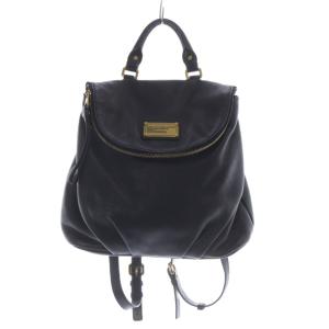 レザー フラップ リュックサック ロゴ 黒 ブラック /SR8