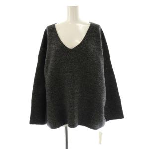 シルク混Vネックニットプルオーバー セーター 長袖 ダークグレー /NR OS