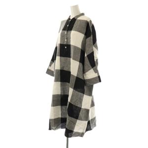 green label relaxing コルトレイクリネン SC チェック ワンピース ロング 長袖 白 黒 グレー /NR OS