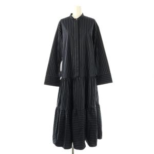 スキッパーティアードワンピース マキシ ロング ストライプ 紺 ネイビー /AT OS