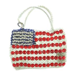 ハンドバッグ ミニ ワイヤー 星条旗 グレー 赤 青 /MI OS