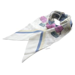 スタックド タビー バッグ プリント シルク スキニー スカーフ 総柄 ベージュ CAS77 /SR