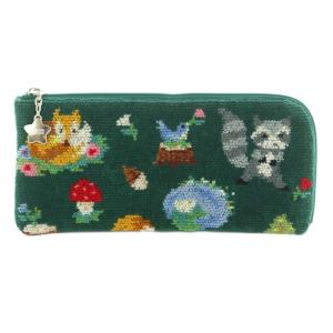 インザフォレスト ポーチ L字ファスナー 総柄 緑 /MI OS