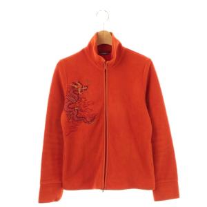 ドラゴン刺繍 Wジップ フリースジャケット スタンドカラー 0 オレンジ /AT OS