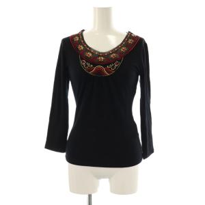 パワーネット刺繍襟ギャザートップス カットソー 長袖 0 黒 /NR OS