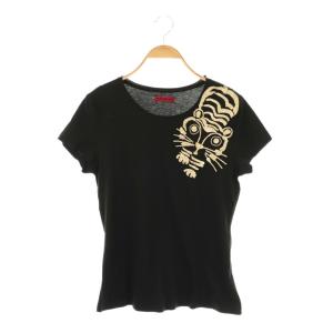 タイガープリントTシャツ カットソー 半袖 1 黒 ブラック /AT OS