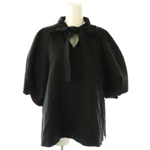 ダブルタイプライターボウタイブラウス 五分袖 38 ブラック /DF OS