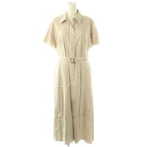 リネンストレッチバイカラーワンピース ロング 38 グレージュ /DF OS