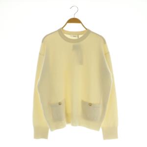 24SS カシミヤ フロントポケット クルーネックニット 38 アイボリー