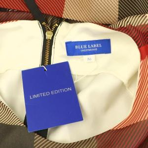 BLUE LABEL CRESTBRIDGE フリル袖 チェック ワンピース ミニ 半袖 シフォン 38 レッド /MY OS