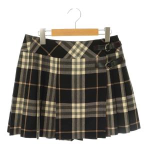 チェック ラップスカート プリーツ ミニ 38 黒 グレー ベージュ /CX OS