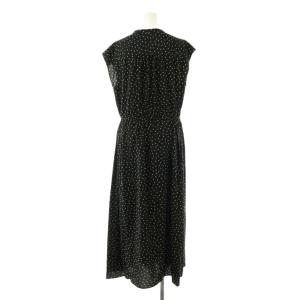 SHIPS ドット 花柄 サイドプリーツ フレンチスリーブ ワンピース マキシ ロング M 黒 ブラック /AT OS