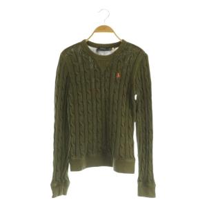 ケーブルニット セーター 長袖 クルーネック SP カーキ /MY OS