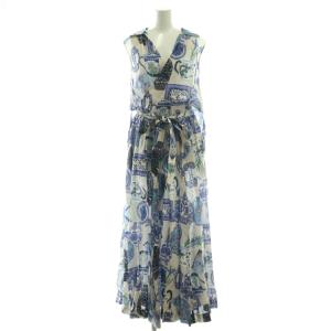 総柄 リネン ノースリーブ ワンピース マキシ ロング 1 グレー /AT OS
