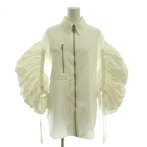 袖シャーリング ジップアップ シャツ ジャケット 40 ホワイト