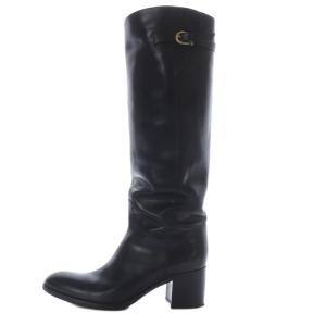 SARTORE ブーツ ロング チャンキーヒール サイドベルト レザー 38 ブラック /YO19