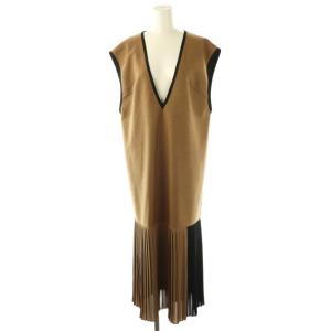 ナンジジャージーワンピース マキシ ロング ノースリーブ 38 茶 ブラウン 黒 ブラック /AT OS