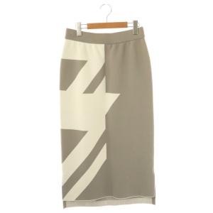 ビックハウンドトゥースニットスカート タイト マキシ ロング 38 グレー 白 ホワイト /AT OS