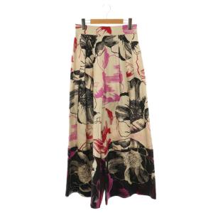 花柄 リネン ワイドパンツ タック 36 ベージュ 黒 ブラック /AT OS