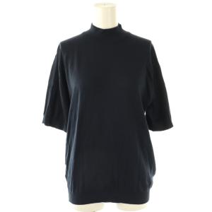 コットン ハイネック 半袖 ニット カットソー S 紺 ネイビー /AT OS