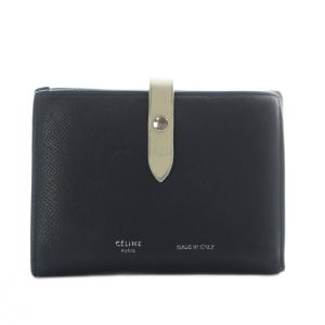 財布 二つ折り小銭入れ ストラップ レザー 黒 ブラック 白 ホワイト /RI OS