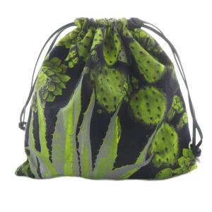 Paulas Ibiza サボテン ドローストリングポーチ 黒 ブラック 緑 グリーン /SR OH