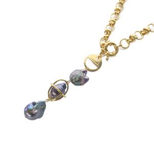 パール ネックレス ゴールド色 紺 ネイビー /SR