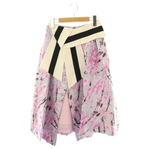 CANDY CRUSH ジャガードリボンフレアSK スカート フレア ミモレ ロング 36 グレー ピンク